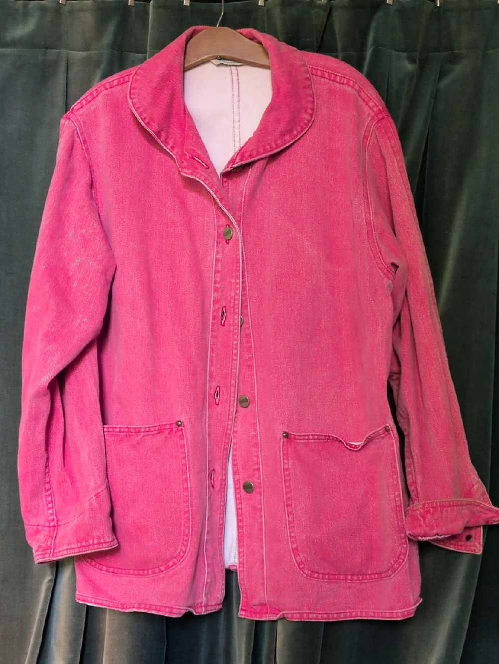 L.L. Bean Vintage Washed Red Denim Chore Jacket Peter Pan Collar